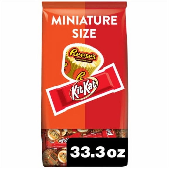 KIT KAT and REESE'S Milk Chocolate Flavored Miniatures Halloween Candy Party Pack - 33.3 oz - 1 pk