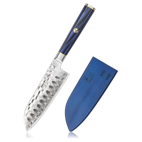 KITA Series 5-Inch Santoku Knife with Sheath, High Carbon X-7 Damascus Steel, 503886