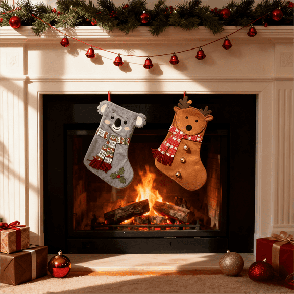 KITBONIS 20" Christmas Stockings 2PC Packing Xmas Decoration Fireplace Cute Animal Christmas Stockings Santa Socks Christmas Ornaments