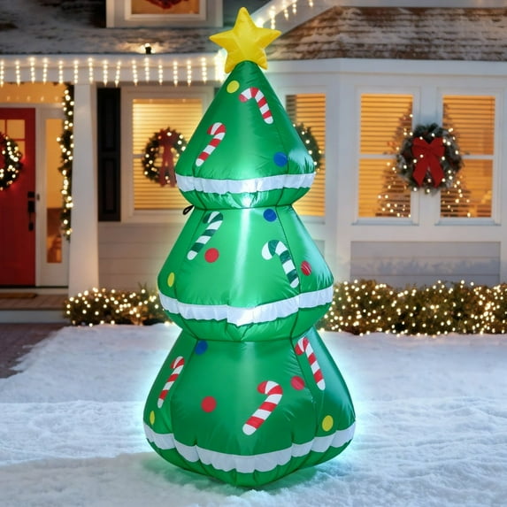 KITBONIS 4FT Inflatable Christmas Tree Garden Yard Decorations Outdoor Decoration LED Lits-Up Festival Celebration Decorations