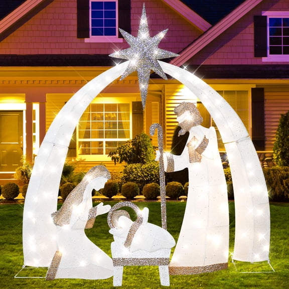 KITBONIS 4ft Nativity Scene LED-Lits Christmas Decor Outdoor Holiday Garden Yard Decoration
