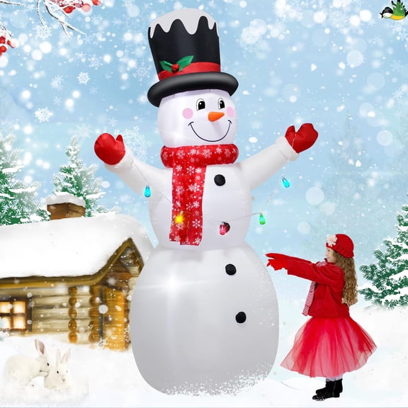 KITBONIS 8FT Christmas Huge Inflatable Snowman Decoration Built-In LED-Lits Snowman Decoration for Lawns Gardens Holiday Party Decor