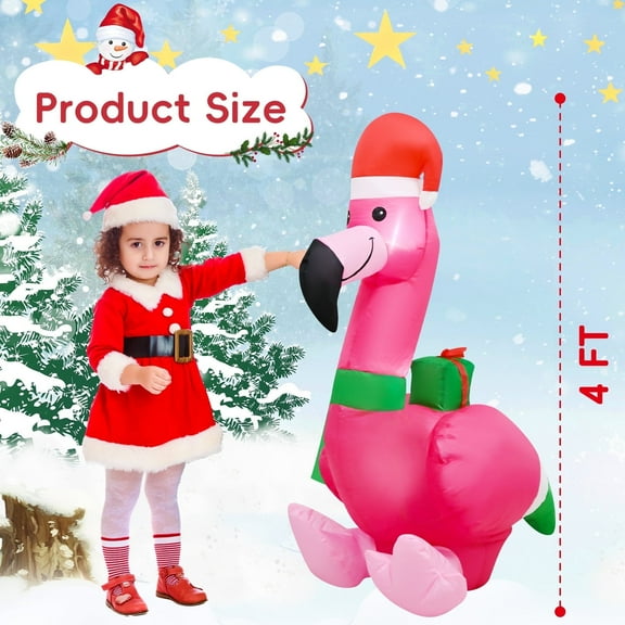 KITBONIS Christmas Inflatable Flamingo Decoration Built-in LED-Lit Holiday Inflatable Decor for Yard Lawn