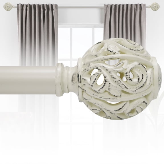 KITBONIS Curtain Rod Sets 28-48"(2.3-4ft)Adjustable 1" Diameter Heavy-Duty Single Curtain Rod Carved Balls Finials Curtain Rod for Livingroom & Bedroom