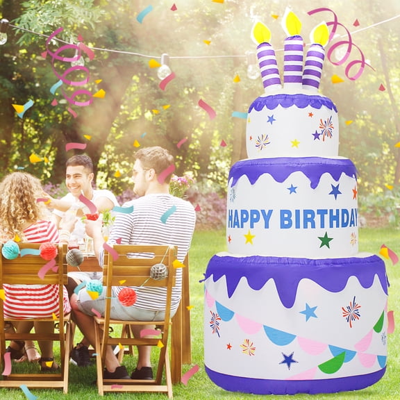 KITBONIS Inflatable Birthday Cake with Candles 6FT Inflatable Outdoor Decor Built-in LED-Lit Party Decoration Fits for Garden Yard Lawn Home