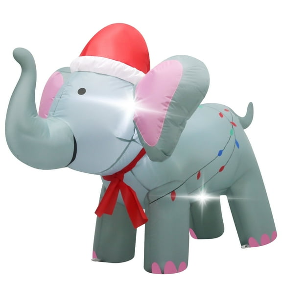 KITBONIS Inflatable Decoration Cute Elephant with Santa Hat Built-In LED-Lit Decoration for Yard Garden Lawn Outdoor 4FT Inflatable Decoration