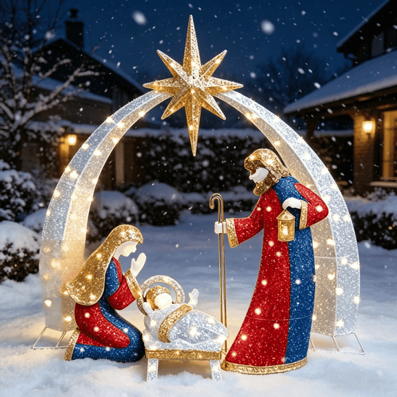 KITBONIS Nativity Scene Outdoor Decor LED-Lits Christmas Decor The Nativity Scene Garden Yard Decoration