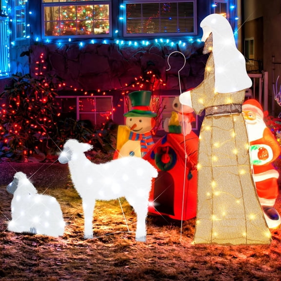 KITBONIS Shepherds Nativity Scene Decoration Yard Lights Decor Sets Guardian of Christmas Eve Outdoor Decor 3PC-Sets