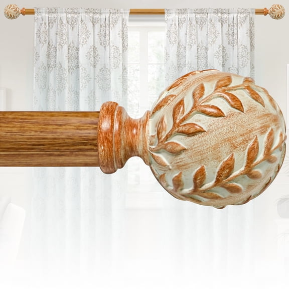 KITBONIS Single Curtain Rod Sets 28-48"(2.3-4ft) Windows,1" Diameter Heavy-Duty Metal Rod Carved Finials Adjustable Curtain Rod for Livingroom & Bedroom