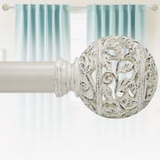 KITBONIS Vintage Curtain Rod Sets 48-84"(4-7ft)Adjustable 1" Diameter Heavy-Duty Metal Curtain Rod Openwork Carved Balls Finials Curtain Rod for Livingroom & Be