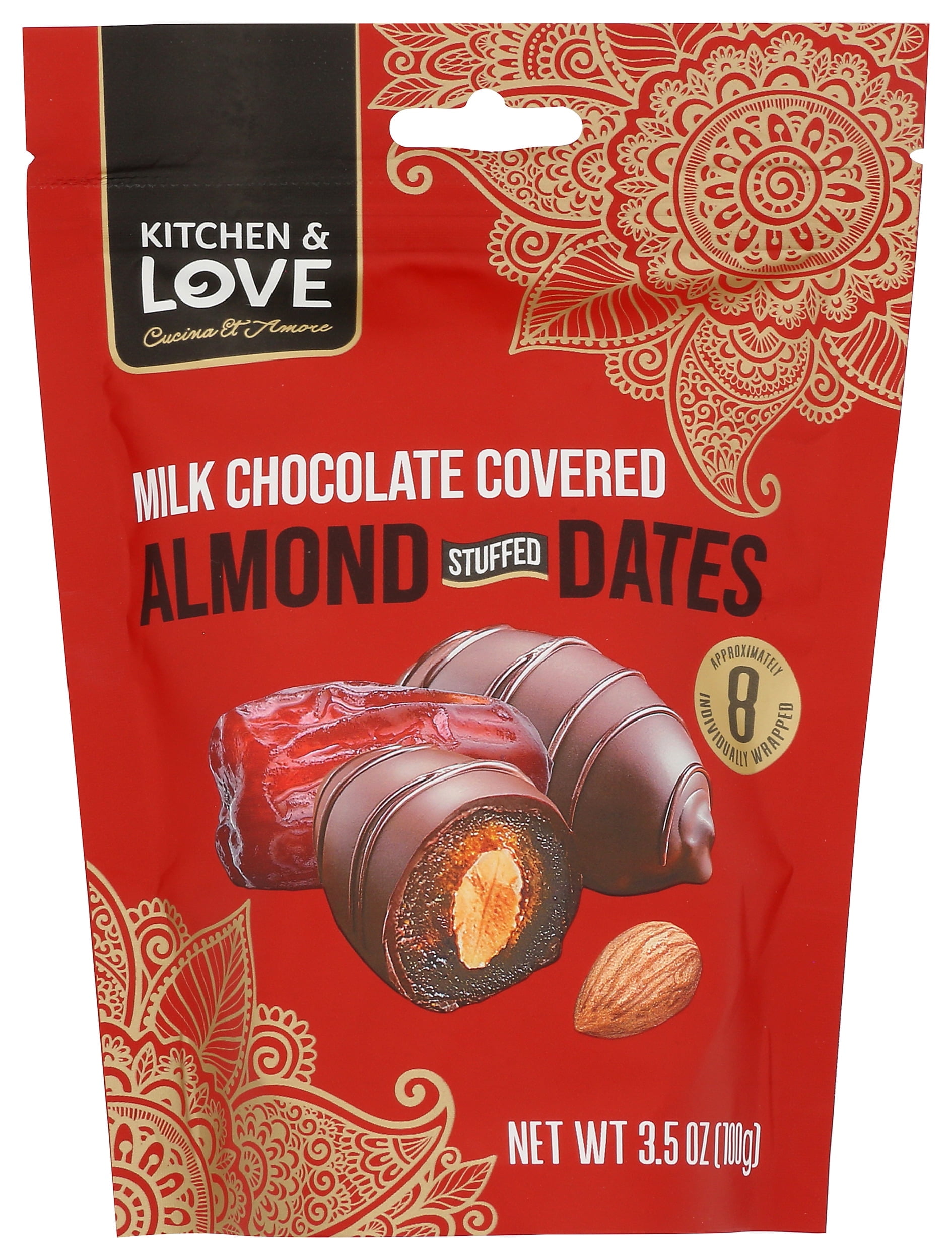 KITCHEN AND LOVE Milk Chocolate Covered Almond Stuffed Dates, 3.5 oz