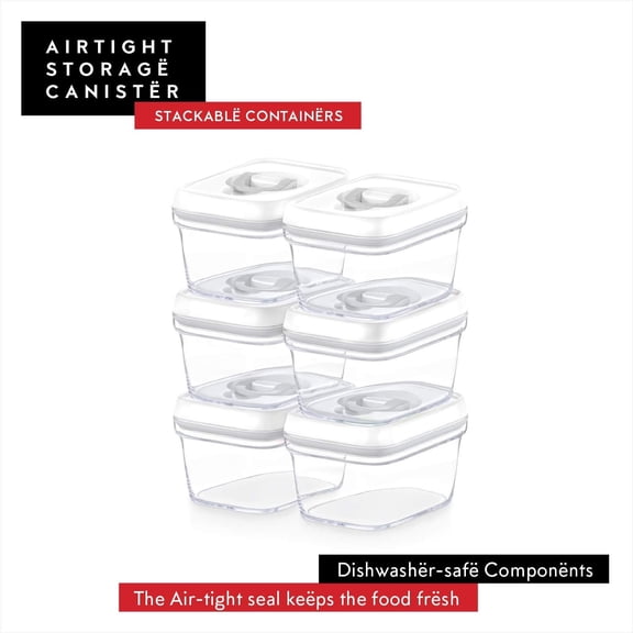 KITCHEN Airtight Food Storage Containers with Lids 6 Pieces All Same Size - Pantry Container for Spices, Candy, Nuts, Coffee and Tea, Clear Plastic BPA-Free, Keeps Food Fresh & Dry