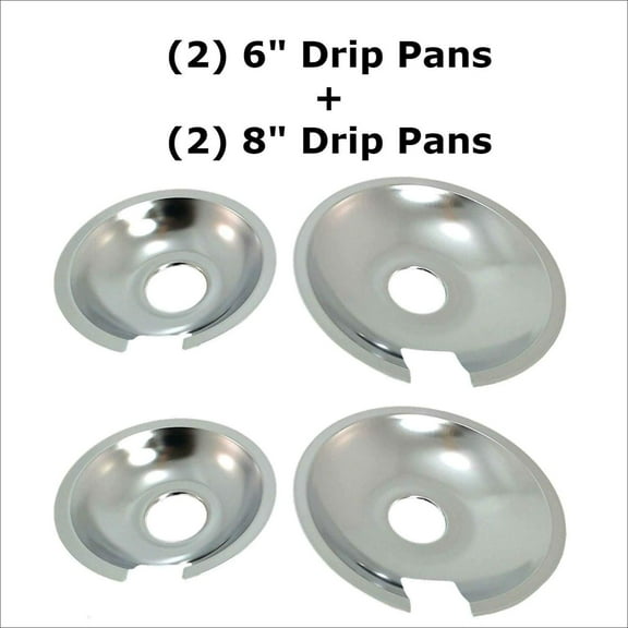 KITCHEN BASICS 101 Made in the USA 715877 and 715878 Replacement Range Cooktop Drip Pans for Jenn Air - Includes 2 6-Inch and 2 8-Inch Pans, 4 Pack