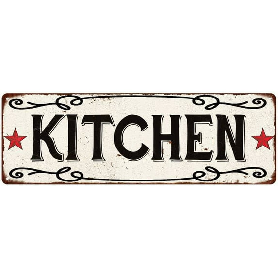 KITCHEN Country Style w/Red Stars Vintage Look Metal Sign 8x24 108240078001