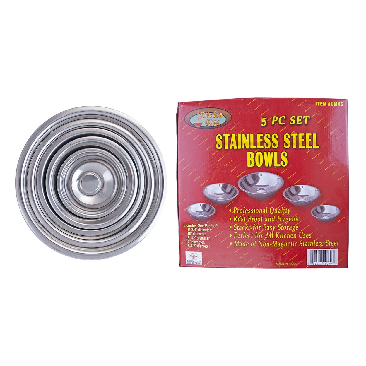 KITCHEN DIVA 5 Piece Stainless Steel Mixing Bowls Set | Varied Sizes ...