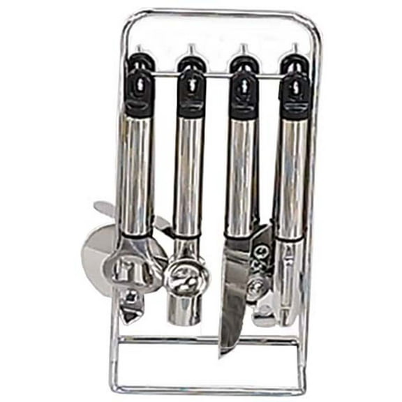 KITCHEN DIVA 8 Piece Stainless Steel Kitchen Utensils Set | Includes Essential Culinary Tools & Chrome Wire Stand | 8" Long Utensils | Compact, Sleek Design | Dishwasher Safe