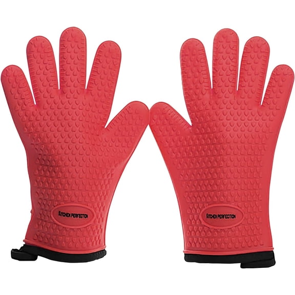 KITCHEN PERFECTION S Silicone Smoker Oven Gloves -Extreme Heat Resistant BBQ Gloves -Handle Hot Food Right on Your Grill Fryer Pit|Waterproof Oven Mitts |Superior Value Set+3 Bonuses