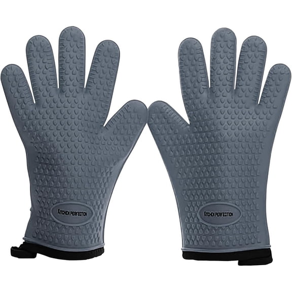 KITCHEN PERFECTION Silicone Smoker Oven Gloves -Extreme Heat Resistant BBQ Gloves-Handle Hot Food Right on Your Smoker Grill Fryer Pit|Waterproof Oven Mitts Grill Gloves |Superior Value Set+3 Bonuses
