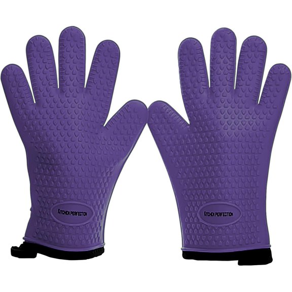 KITCHEN PERFECTION XL Silicone Smoker Oven Gloves-Extreme Heat Resistant BBQ Gloves -Handle Hot Food Right on Your Grill Fryer & Pit | Waterproof Oven Mitts Grill Gloves |Superior Value Set+3 Bonuses