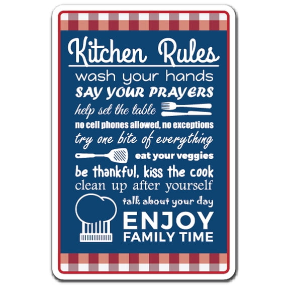 KITCHEN RULES Aluminum Sign kitchen home rules family food clean cook | Indoor/Outdoor | 14" Tall