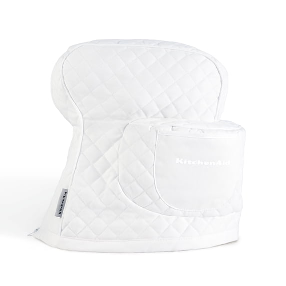 KITCHENAID Fitted Tilt-Head Solid Stand Mixer Cover with Storage Pocket, Quilted 100% Cotton, White, 14.4"x18"x10"