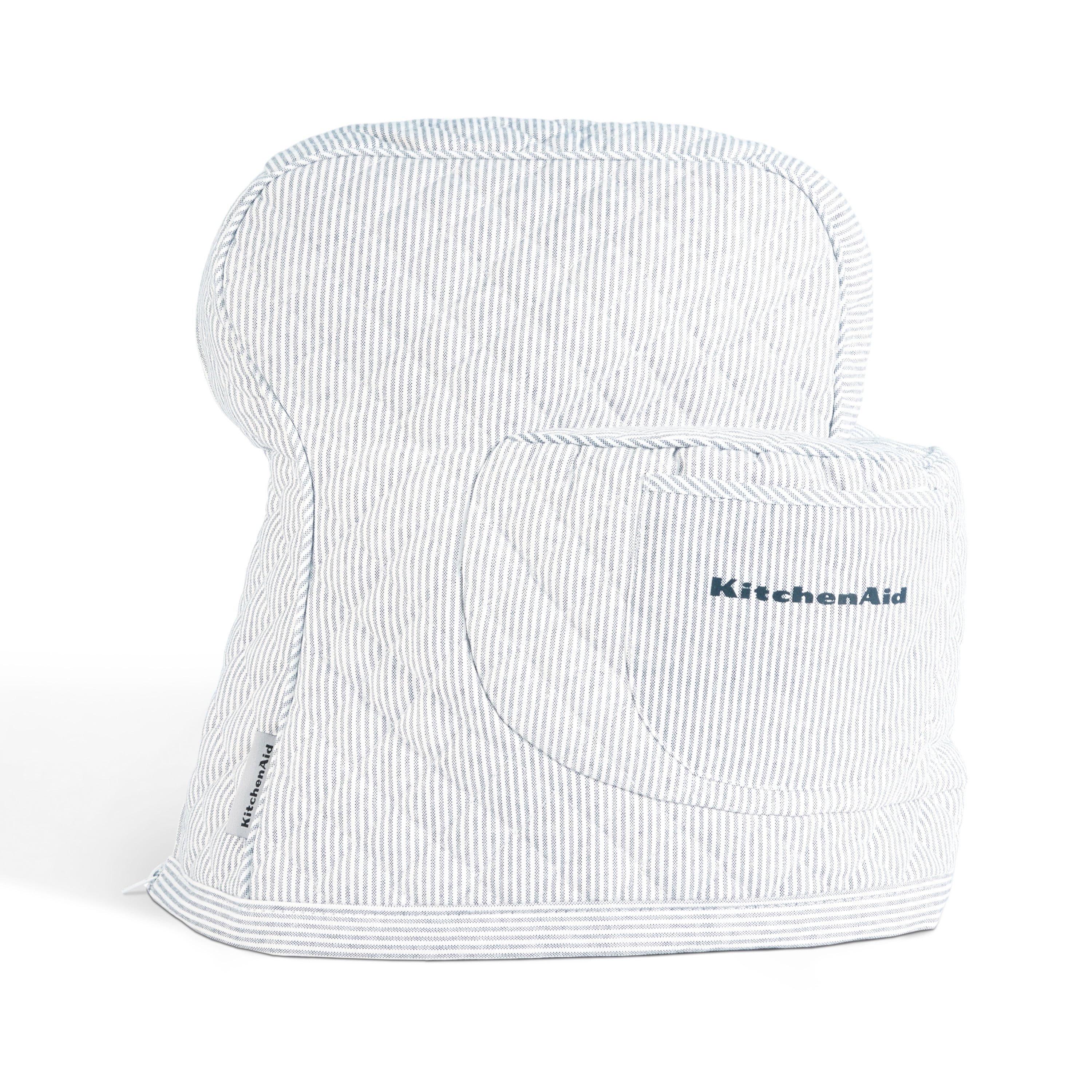 KITCHENAID Fitted Tilt-Head Ticking Stripe Stand Mixer Cover with Storage Pocket, Quilted 100% Cotton, Ink Blue, 14.4"x18"x10"