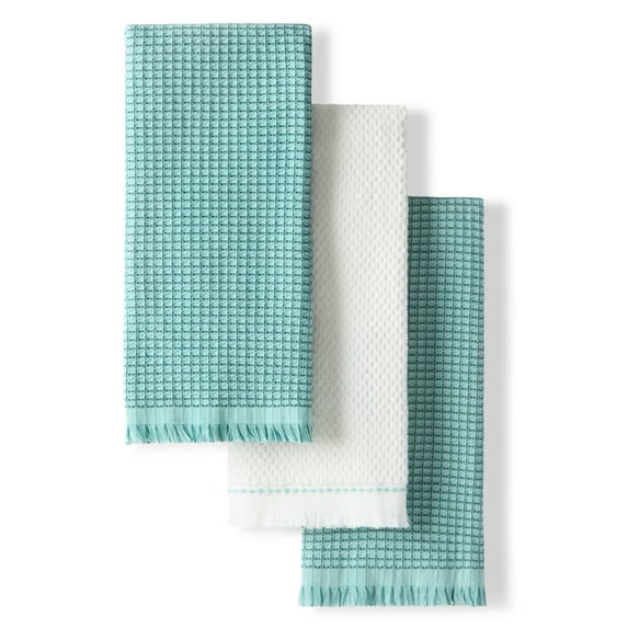 KITCHENAID Gourmet Series Gridlines Kitchen Towels 3-Pack Set, 100% Cotton Absorbent, Mineral Water Aqua, 18"x28"