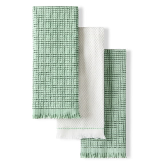 KITCHENAID Gourmet Series Gridlines Kitchen Towels 3-Pack Set, 100% Cotton Absorbent, Pistachio Green, 18"x28"