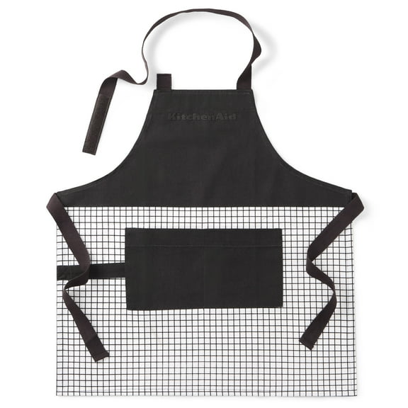 KITCHENAID Gourmet Series Gridlines Little Chef Apron, Water & Stain Resistant, Matte Black, Child-Sized 19"x20"