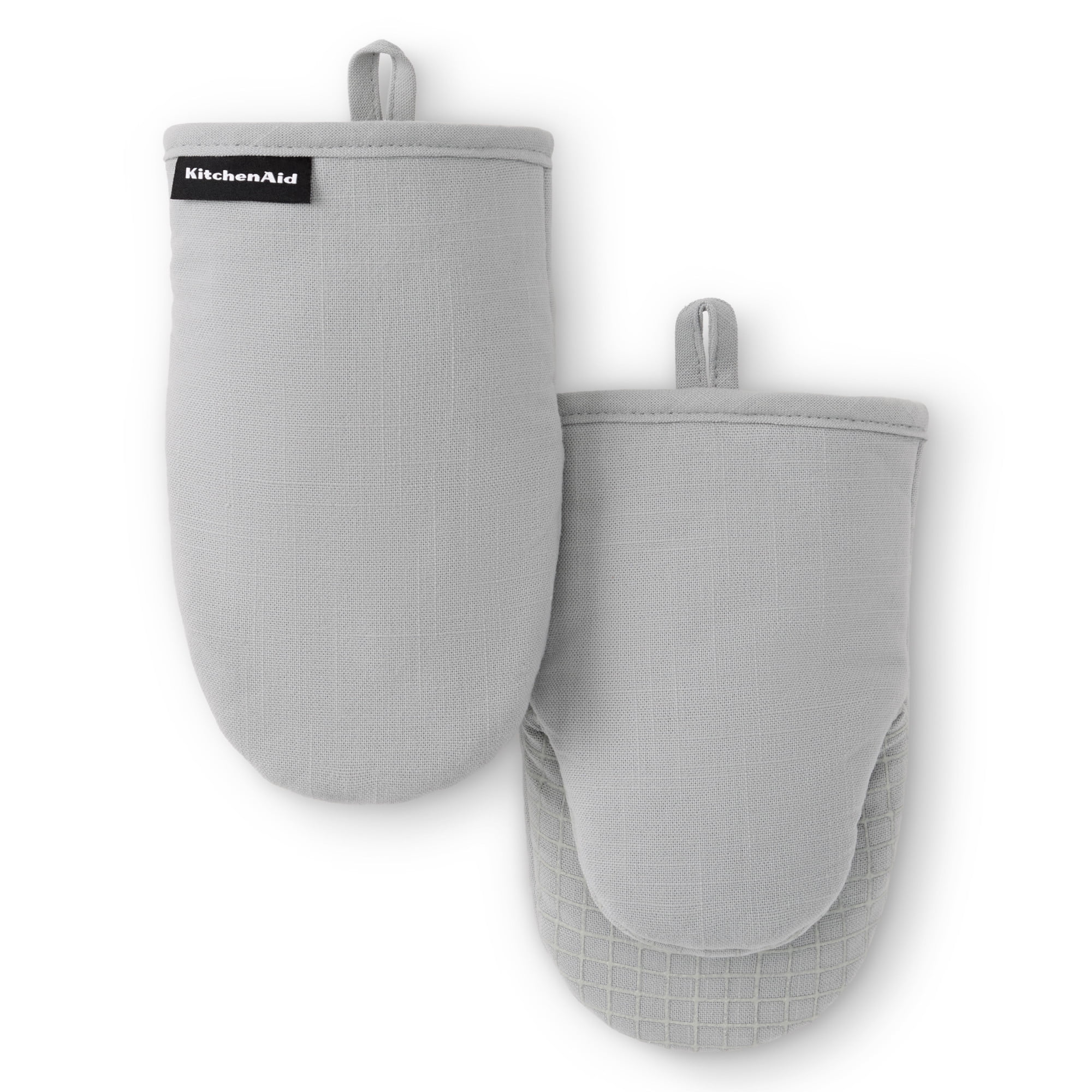 KITCHENAID Gourmet Series Gridlines Mini Oven Mitts 2-Pack Set, Heat Resistant up to 600°F, Soft Silicone Grip, Magnetic Cuff, Matte Grey, 5.5"x9"