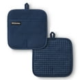 thumbnail image 1 of KITCHENAID Gourmet Series Gridlines Pot Holders 2-Pack Set, Heat Resistant up to 600°F, Soft Silicone Grip, Magnetic Cuff, Ink Blue, 8"x8", 1 of 7