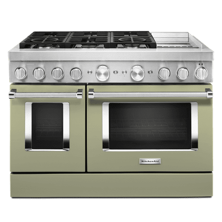 KitchenAid - Commercial-Style 6.3 Cu. Ft. Freestanding Double Oven Dual-Fuel True Convection Range with Self-Cleaning - Avocado cream