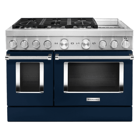 KitchenAid - Commercial-Style 6.3 Cu. Ft. Freestanding Double Oven Dual-Fuel True Convection Range with Self-Cleaning - Ink blue