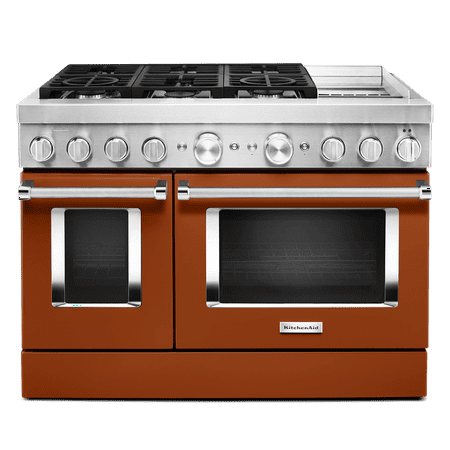 KitchenAid - Commercial-Style 6.3 Cu. Ft. Freestanding Double Oven Dual-Fuel True Convection Range with Self-Cleaning - Scorched orange