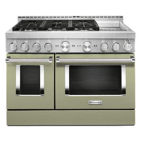 KitchenAid - 6.3 Cu. Ft. Slide-In Double Oven Gas True Convection Range with Self-Cleaning - Avocado cream
