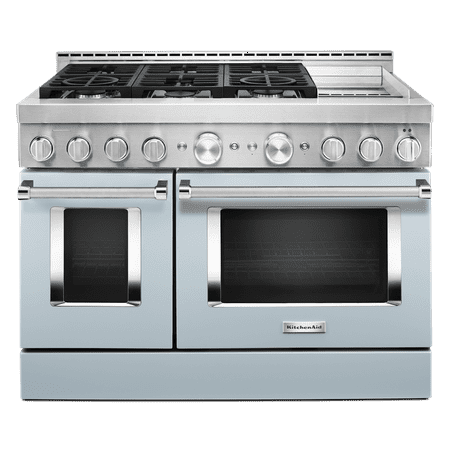 KitchenAid - 6.3 Cu. Ft. Freestanding Double Oven Gas True Convection Range with Self-Cleaning and Griddle - Misty blue
