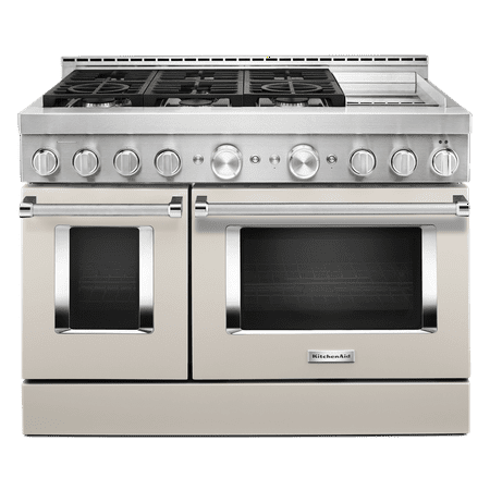 KitchenAid - 6.3 Cu. Ft. Slide-In Double Oven Gas True Convection Range with Self-Cleaning and Griddle - Milkshake