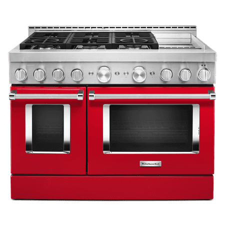 KitchenAid - 6.3 Cu. Ft. Slide-In Double Oven Gas True Convection Range with Self-Cleaning and Griddle - Passion red