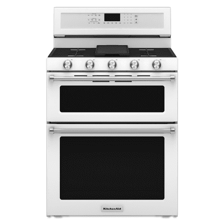 KitchenAid - 6.0 Cu. Ft. Self-Cleaning Freestanding Double Oven Gas Convection Range - White