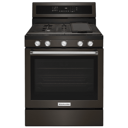 KitchenAid - 5.8 Cu. Ft. Self-Cleaning Freestanding Gas True Convection Range with Even-Heat - Black stainless steel
