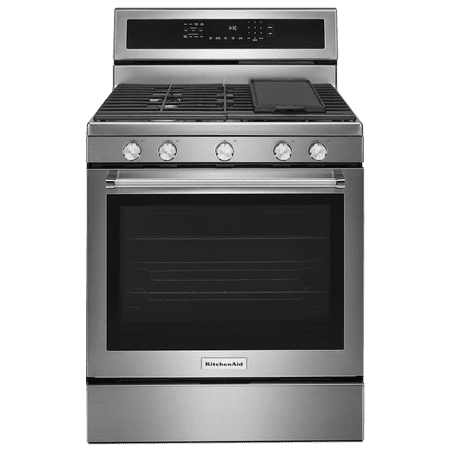 KitchenAid - 5.8 Cu. Ft. Self-Cleaning Freestanding Gas True Convection Range with Even-Heat - Stainless steel