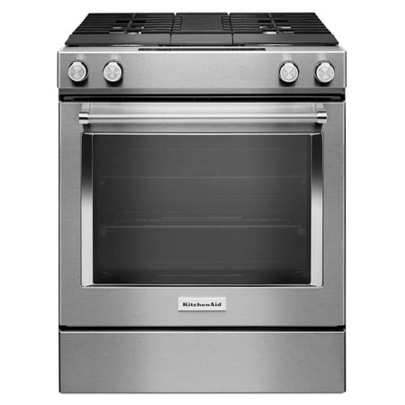 KitchenAid - 30 in. Wide 4 burner 6.4 cu. ft. Self-Cleaning Slide-In Dual Fuel Convection Range - Stainless Steel