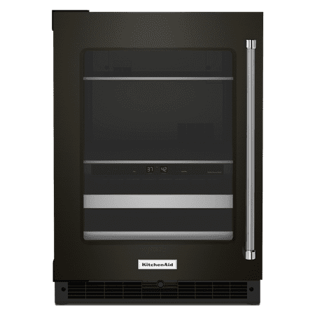 KitchenAid - 14-Bottle Dual Zone Beverage Cooler with Glass Door and Metal-Front Racks - Black stainless steel