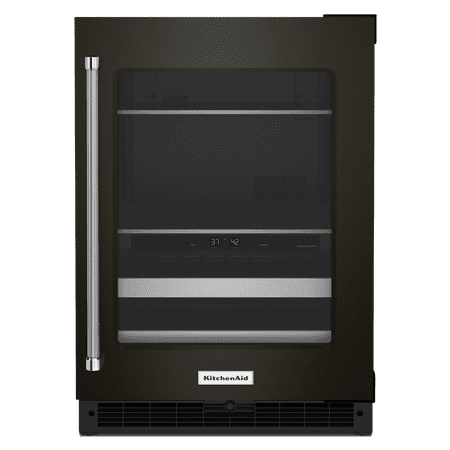 KitchenAid - 14-Bottle Dual Zone Beverage Cooler with Glass Door and Metal-Front Racks - Black Stainless Steel