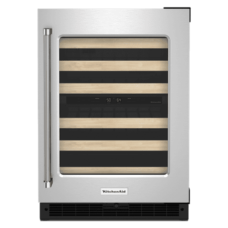 KitchenAid - 46-Bottle Dual Zone Wine Cellar with Glass Door and Wood-Front Racks - Stainless Steel
