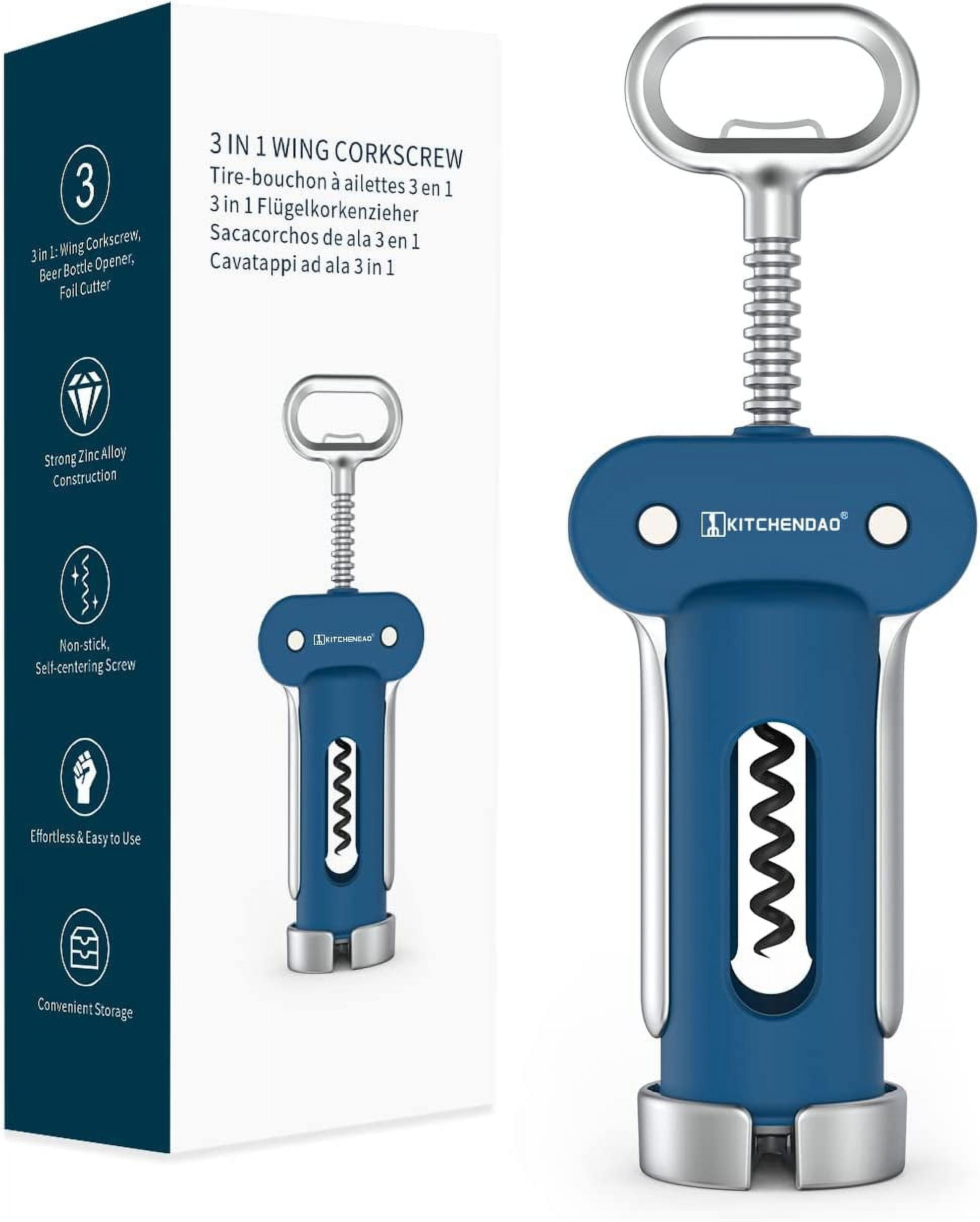 Kitchendao 3 in 1 Wing Corkscrew, Wine Bottle Opener with Foil Cutter ...