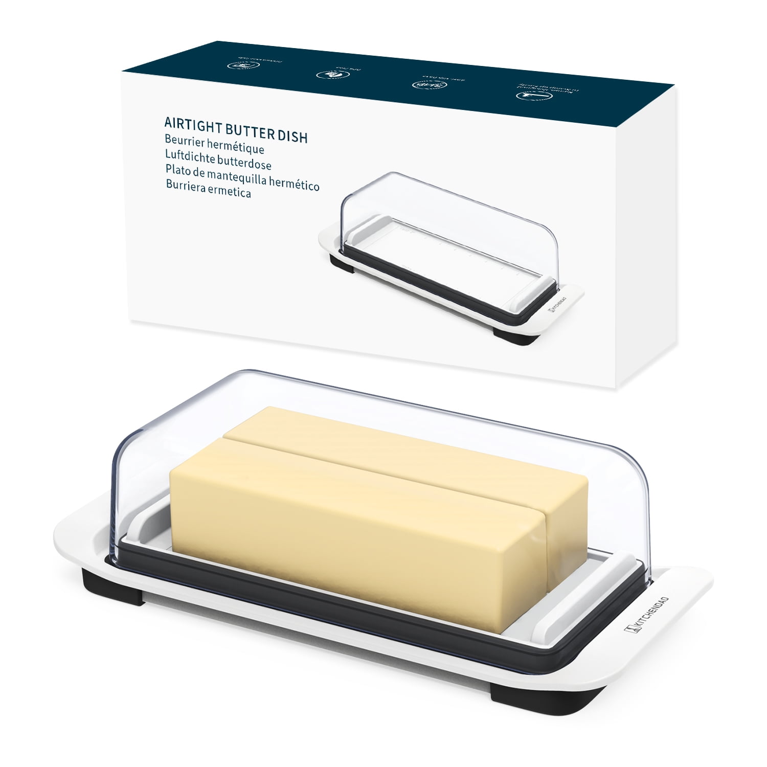 Large Airtight Plastic Butter Dish with Lid for Countertop and Fridge
