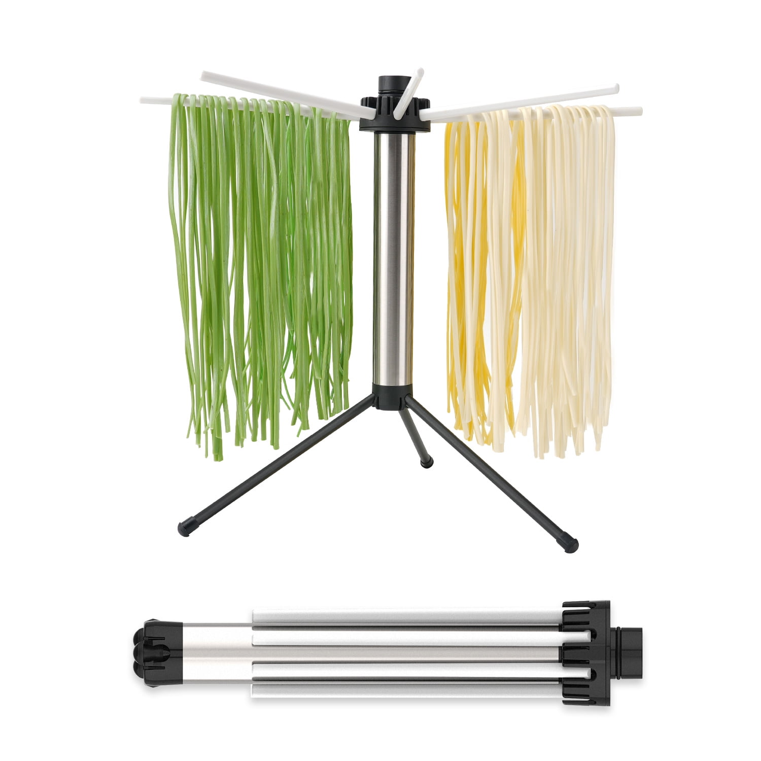 Navaris Collapsible Pasta Drying Rack - Tall Spaghetti Noodle Dryer Stand for Up to 4.5 lbs of Homemade Noodles - Black