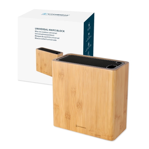 KITCHENDAO XL Bamboo Knife Block with Scissor & Sharpener Slots - Blade-Protect Design, Space-Saving Storage