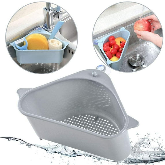 KITCHENMAX Sink Basket, Eutreec Triangular Multifunctional Drain Shelf Sink Storage Rack Kitchen Sucker Storage Holder Sink Corner Strainer Bathroom Hanging Shelf Soap Box Organizer (Gray)